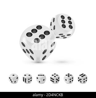 Good luck award craps concept, shiny realistic metallic two rolling hanging dices Stock Vector