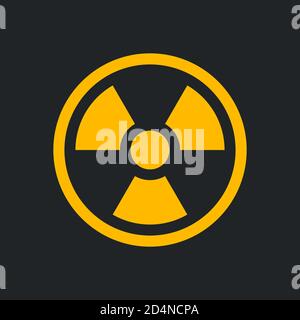 Yellow radiation symbol isolated on black background Stock Vector