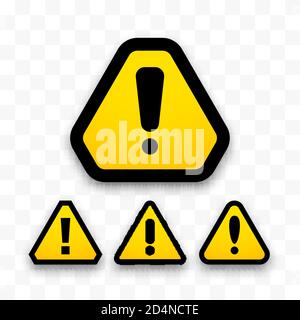 Set of hazard warning attention signs, danger triangle symbols isolated on white background Stock Vector