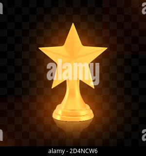 Winner star cup award, golden trophy logo isolated on black transparent background Stock Vector