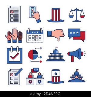 usa elections and vote line and fill style icon collection design ...