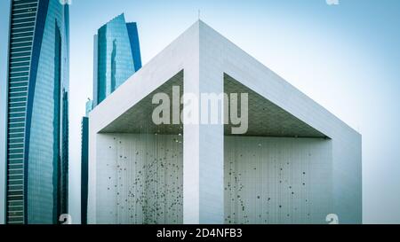 Abu Dhabi , UAE - 10 october 2020 : Capital City of United Arab Emirates with emirates flag, etihad towers, ADNOC head office,emirates palace and city Stock Photo