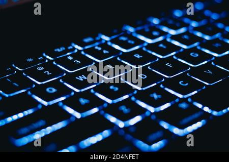 laptop keyboard with backlight - macbook Stock Photo