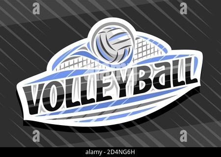 Vector logo for Volleyball Sport, white modern emblem with illustration of flying ball in goal, unique lettering for black word volleyball, sports sig Stock Vector