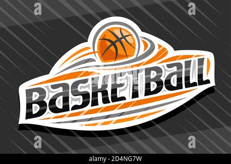 Vector logo for Basketball Sport, white modern emblem with illustration of flying ball in goal, unique lettering for black word basketball, sports sig Stock Vector