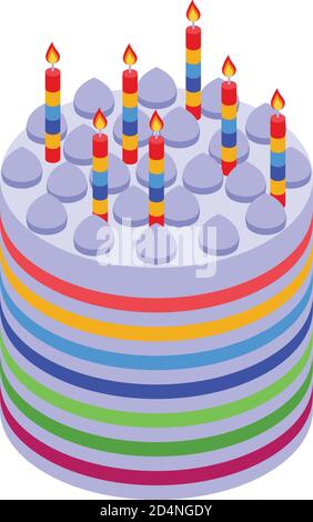 Candles cake icon, isometric style Stock Vector