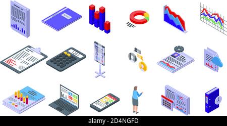 Report icons set, isometric style Stock Vector