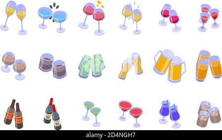 Cheers icons set, isometric style Stock Vector
