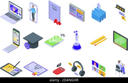 Online training icons set, isometric style Stock Vector