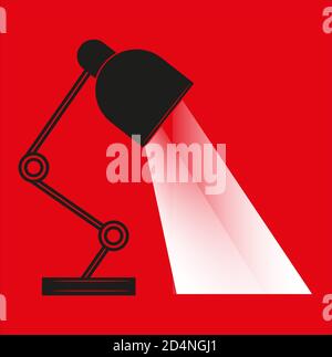 Table lamp Vector illustration flat design with shafts of light- Isolated on a red background. Stock Vector