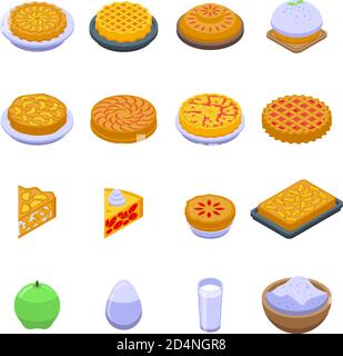 Apple pie icons set, isometric style Stock Vector
