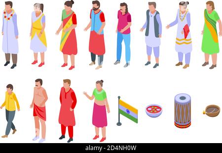 Indians icons set, isometric style Stock Vector