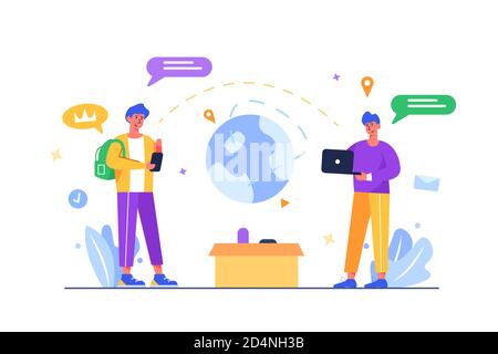 Courier delivering valuable parcel to customer flat illustration Stock Vector
