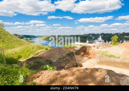 Archaeological work in the city of Staritsa, on the banks of the Volga River Stock Photo