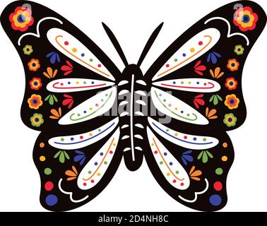 butterfly with mexican culture decoration flat style icon vector illustration design Stock Vector
