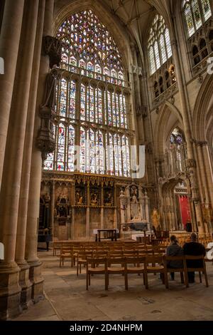 UK, England, Yorkshire, York Minster, East End and medieval Great East Window Stock Photo