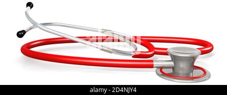 Red stethoscope isolated on white background, 3D rendering Stock Photo