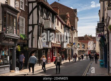 UK, England, Yorkshire, York, Stonegate, visitors in pedestrianised street lined with historic houses Stock Photo