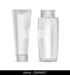 Set of realistic cosmetic clean bottles, white vector blank templates ...