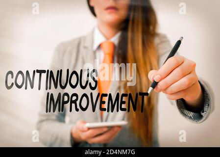 Word writing text Continuous Improvement. Business photo showcasing ongoing effort to improve products or processes Model displaying different shots o Stock Photo