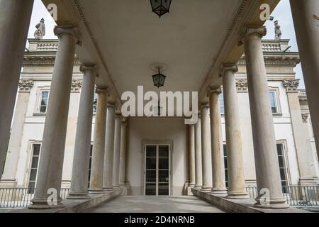 Warsaw, Poland - July 28, 2018.  Columns of the Palace on the Isle also known as Baths Palace in Lazienki Park in Warsaw, Poland Stock Photo