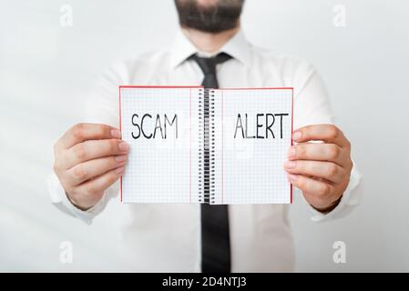 Word writing text Scam Alert. Business photo showcasing unsolicited email that claims the prospect of a bargain Model displaying different empty color Stock Photo