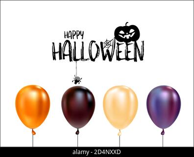 Set of halloween balloons and halloween logo with cat in hat. Stock Vector