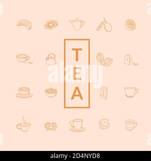 Tea line style icon collection design, Time drink breakfast and beverage theme Vector illustration Stock Vector