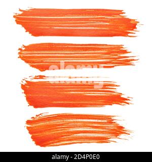 Set of bright red paint brush strokes isolated on the white background Stock Photo