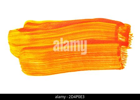 Yellow orange brush strokes isolated on the white background. Vivid painted texture Stock Photo