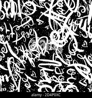 Graffiti background seamless pattern. Hand style tagging. Chalk vector lettering on the asphalt Stock Vector