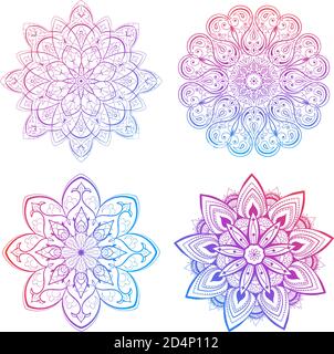 A set of beautiful mandalas and lace circles. Round gradient mandala vector. Traditional oriental ornament with a concentric gradient. Element for Stock Vector