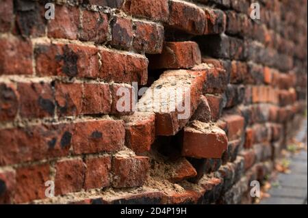 A breach in a medieval brick wall, Poland, Gniezno. Stock Photo