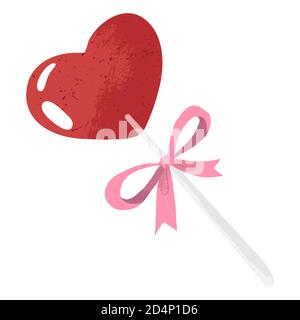 Vector illustration of red Valentine's heart lollipops isolated on a white background. Pink candy with heart shape on a stick. Happy Valentines Day  l Stock Vector