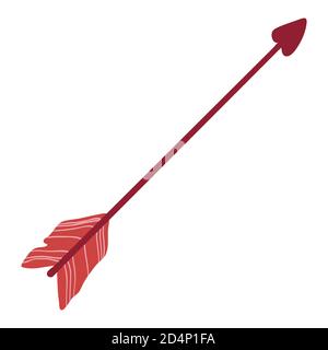 Red Cupid's arrow with heart shape. Symbol of love and St.Valentine's Day. Vector cartoon illustration in flat style. Arrow icon. Stock Vector