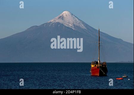 The volcano Osorno seen from the shore of the Llanquihue lake Stock Photo