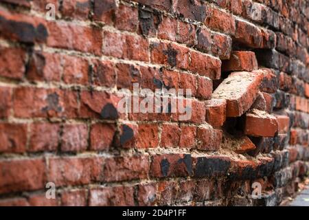 A breach in a medieval brick wall, Poland, Gniezno. Stock Photo