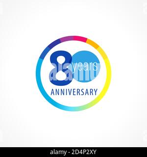 80 years old logotype. Abstract coloured abstract template medal. Greetings celebrates. Celebrating  isolated numbers 80 anniversary, symbol of age. Stock Vector