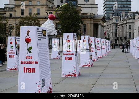 Trafalgar Square, London, UK. 10th Oct 2020. Protest in Trafalgar Square against executions taking place in Iran. Credit: Matthew Chattle/Alamy Live News Stock Photo