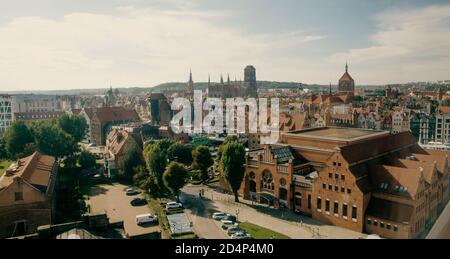 Gdansk, Poland - October 05, 2020: Skyline of Gdansk city as seen from the ferris wheel ambersky Stock Photo