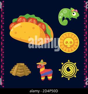 mexican taco and set flat style icons vector illustration design Stock Vector