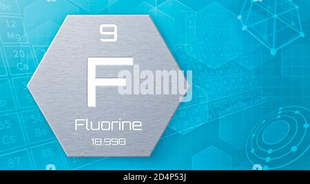 Chemical element of the periodic table - Fluorine Stock Photo