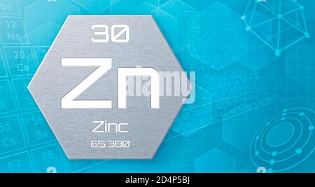 Chemical element of the periodic table - Zinc Stock Photo