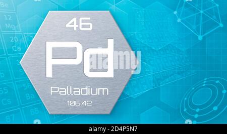 Chemical element of the periodic table - Palladium Stock Photo