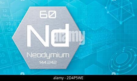 Chemical element of the periodic table - Neodymium Stock Photo