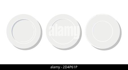 Empty white plates of different sizes icon set isolated on white background. Stock Vector