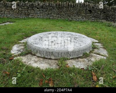 Memorial of novelist, historian and politician, John Buchan, 1st Baron Tweedsmuir, in the churchyard at Elsfield, Oxfordshire, UK Stock Photo