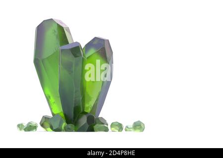 Green emerald rock crystals isolated on a white background Stock Photo