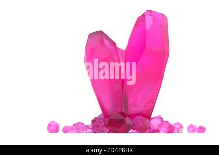 Pink rock crystals isolated on a white background Stock Photo