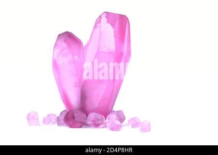 Pink rock crystals isolated on a white background Stock Photo